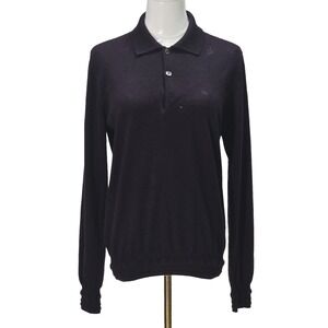 Brioni Sweater Womens Cashmere Polo Long Sleeve Collared Deep-Purple-Wine‎ Sz 46